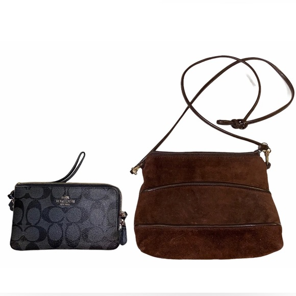 Dove Small Brown Suede Long Strap Vintage Purse - Picture 3 of 9